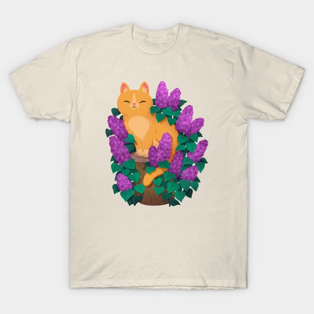 Orange kitty in some lilacs! T-Shirt by MichelleScribbles